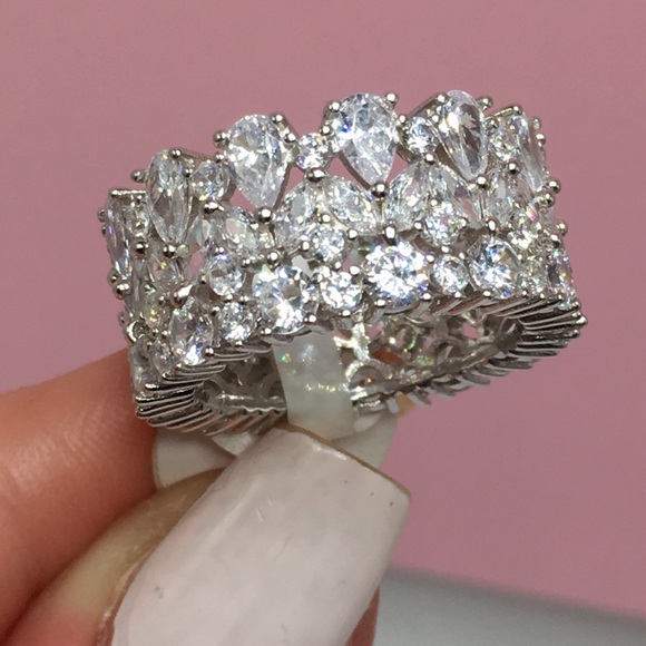 14k white gold diamond eternity band ring wedding - Picture 6 of 8